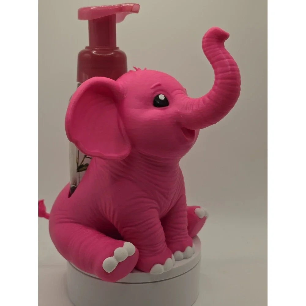 Pink Elephant Soap Holder Foaming Bottle Stand Cute Bathroom Sink Decor